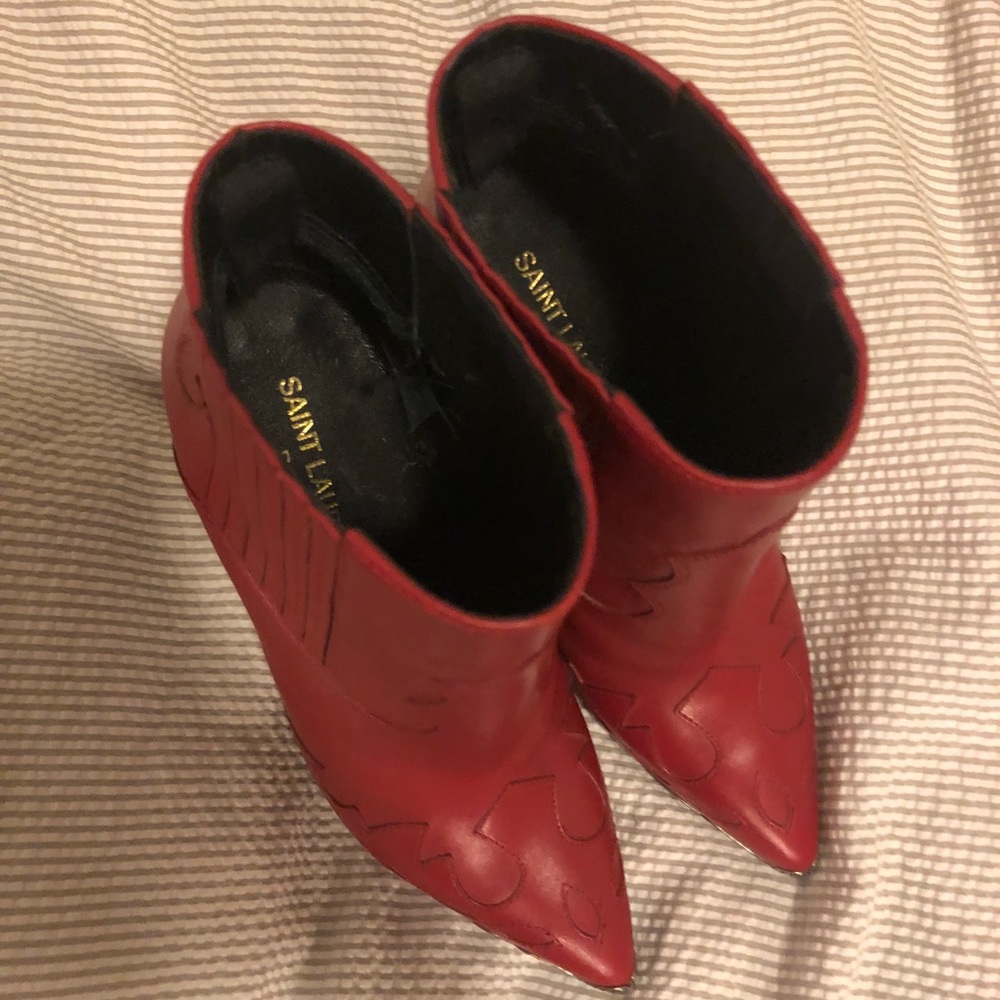 Saint Laurent red western stiletto booties NEW